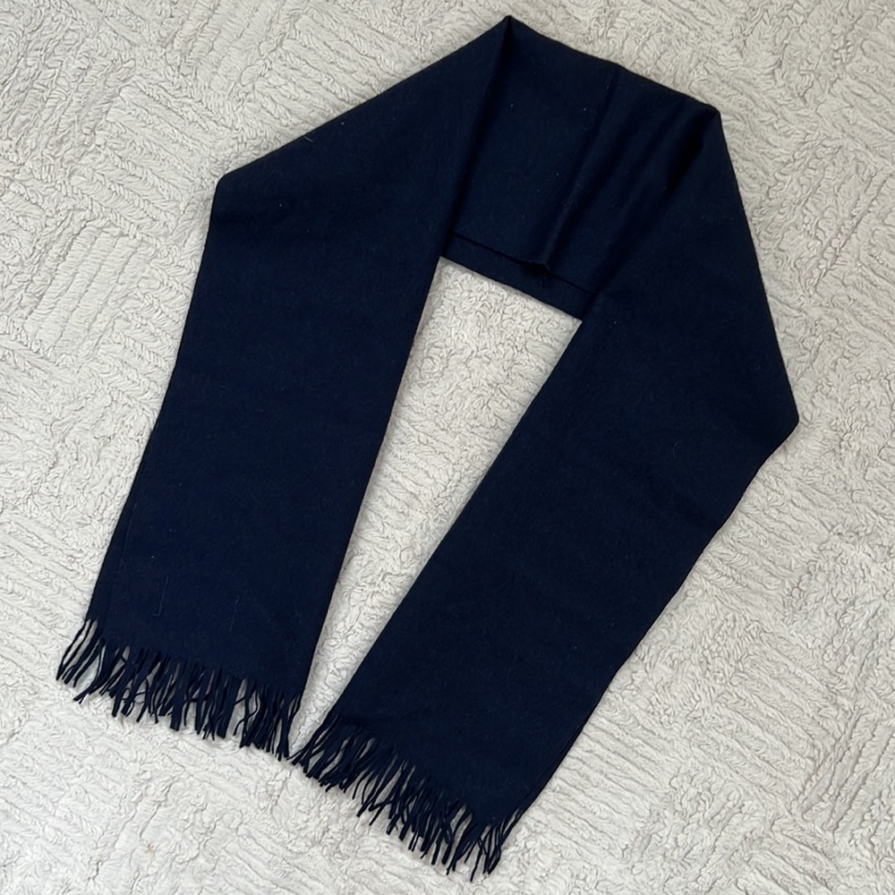 Pendleton 100% Wool Scarf, Solid Navy Blue With F… - image 2